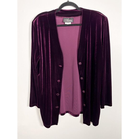 Vintage 80s / 90s velour mauve purple cardigan - Picture 2 of 5